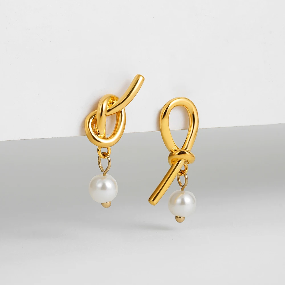 Retro Unregelmäßige Knoten Form Tropfen Ohrringe Imitation Perle Edelstahl Geometrische Tröpfchen Ohrring Elegante Schmuck Zubehör