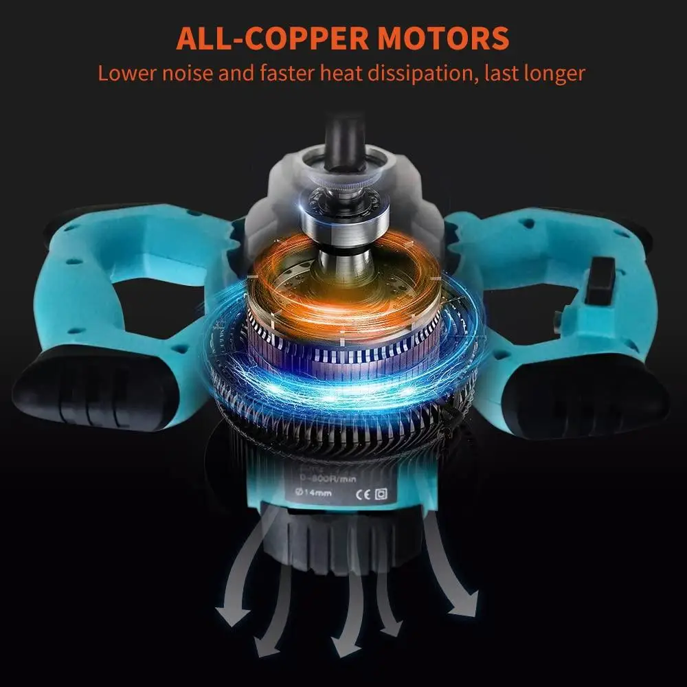 2100W Portable Electric Concrete Mortar Mixer Adjustable 6 Speed 110V Handheld Cement Mixer Paint Plaster Grout with Dual Paddle