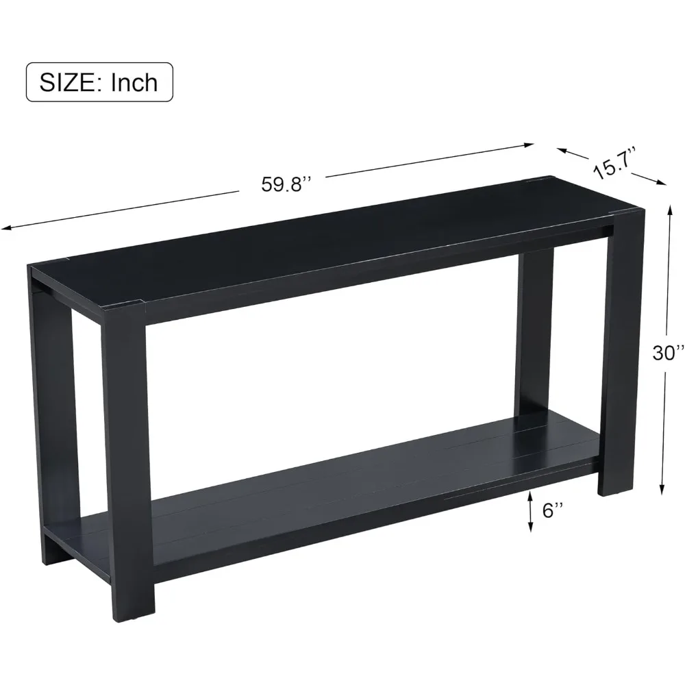 طاولة وحدة تحكم معاصرة للمدخل مقاس 59.8 بوصة مع رف تخزين لغرفة المعيشة والممر باللون الأسود