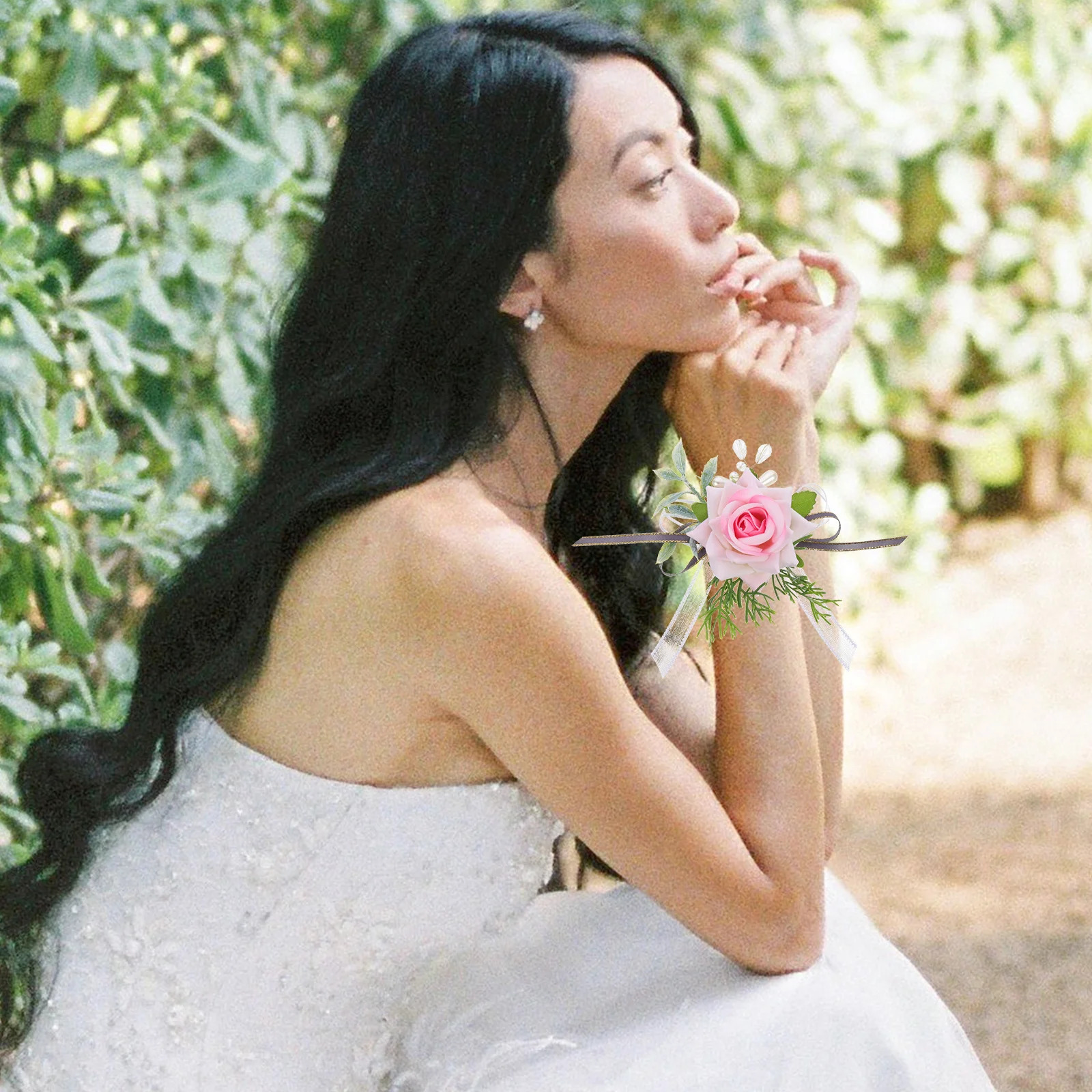 

Artificial Pearl Wrist Flower Corsage Bracelet for Bride Bridesmaid Adjustable Wedding Prom Banquet Bridal Shower Decorative