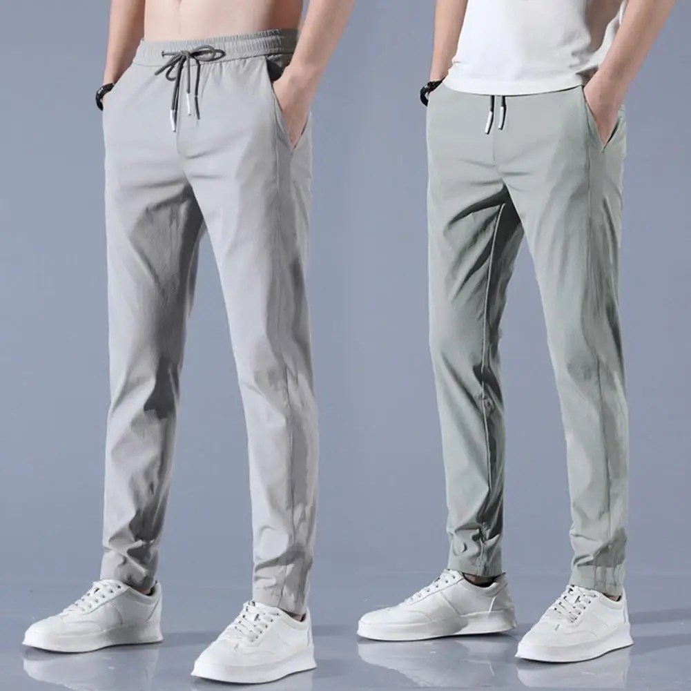 

Trendy Summer Pants Elastic Waistband Versatile Fast Drying Full Length Casual Male Straight Leg Pants