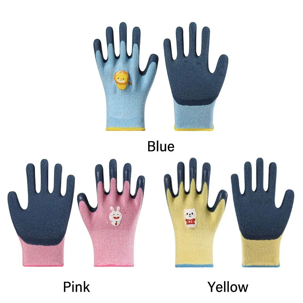 Cartoon Animal Kids Work Gloves Antiskid Latex Coated Protective Mittens Gardening Camping Safety Gloves for 3~12 Year Old