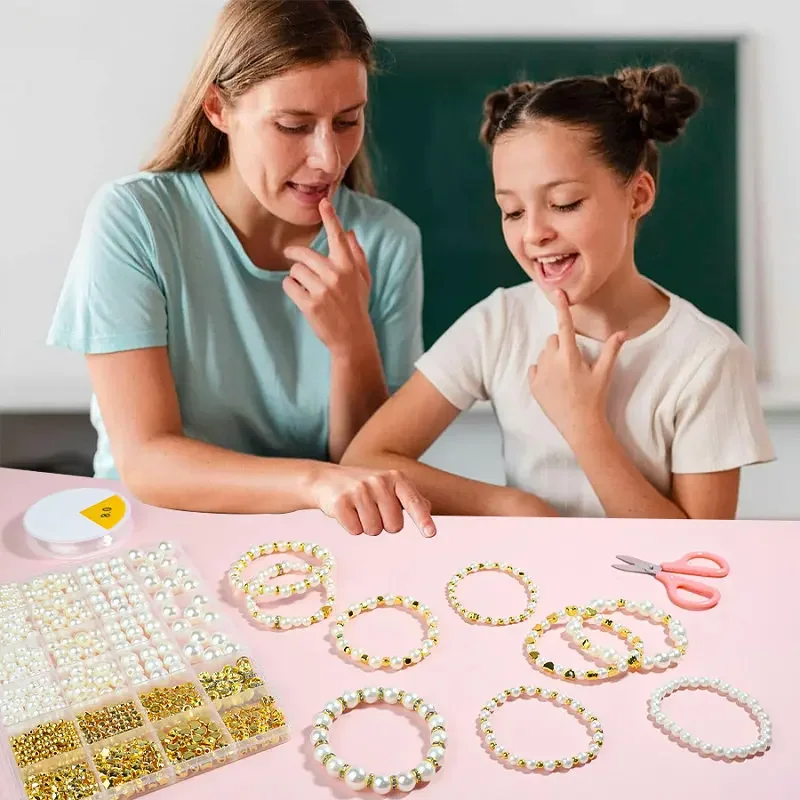

Pearl Beads Bracelets Making Kit Assorted DIY Golden Spacer Beads Acrylic Alphabet CCB Beads Kit For Jewelry Making Supplies