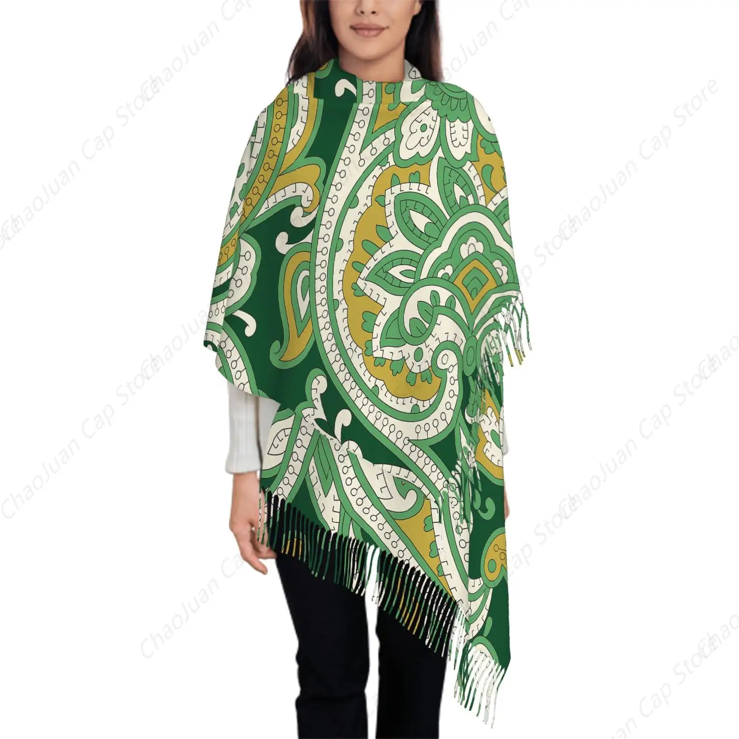 

Oversize Scarf for Women Indian Style Ethnic Tribal Green Scarf Tassel Scarves Fall Winter Shawl Wraps