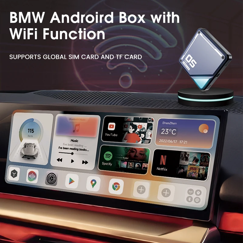 YolanAuto CarPlay Ai Box لسيارات BMW الوسائط المتعددة CarPlay Video Box 8 النوى يوتيوب وNetflix لسيارات BMW ID6 ID7 ID8 دعم واي فاي بطاقة SIM