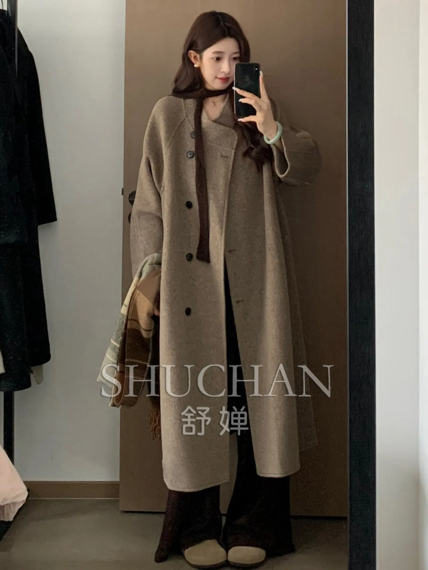 High-end double-sided wool cashmere coat women's 2026 new autumn and winter long small woolen coat