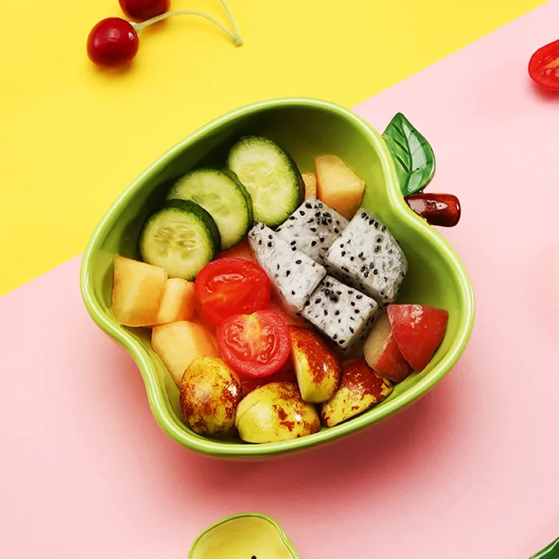 Apple Shaped Ceramic Bowl, Cute Cartoon Salad Soup Noodles Rice Tableware