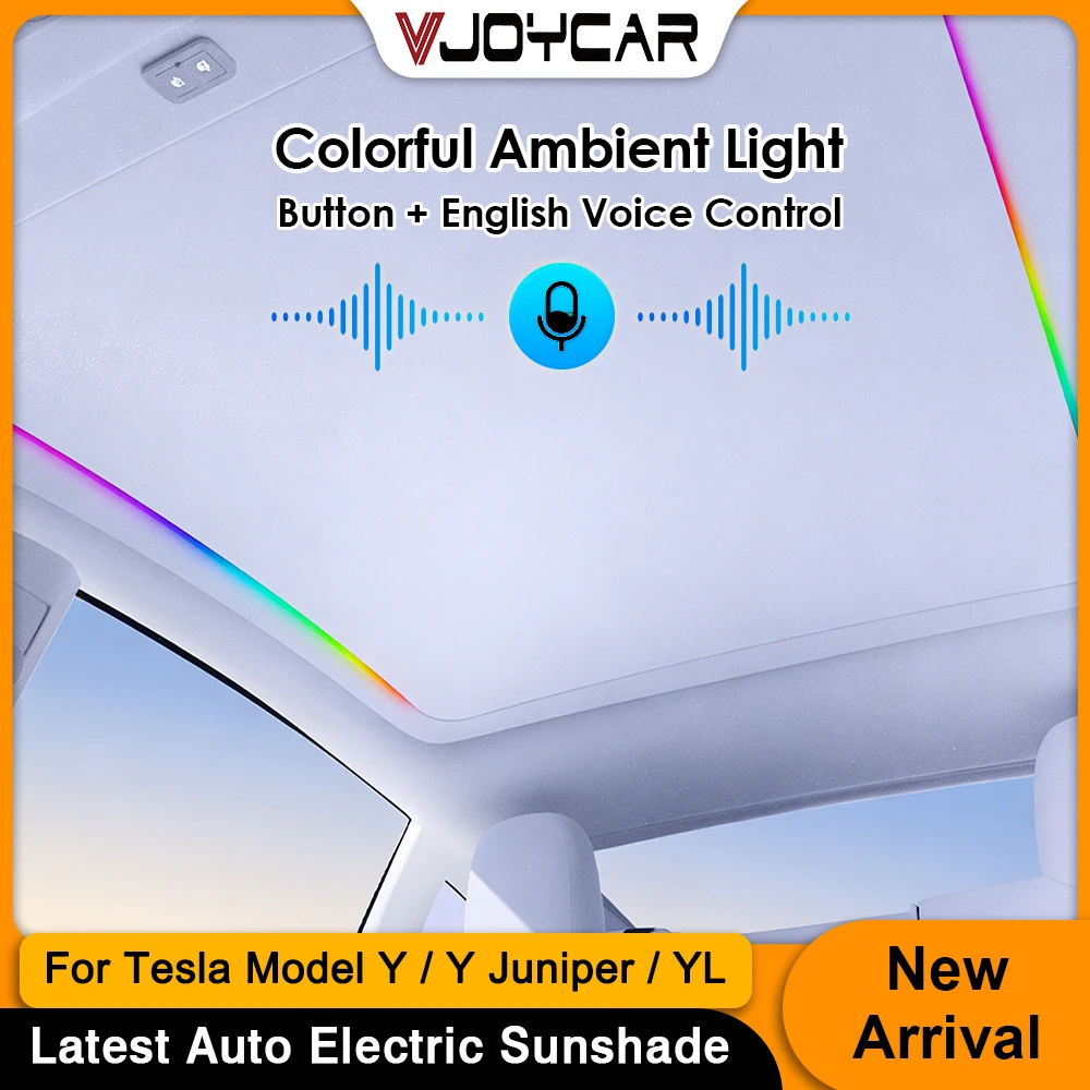 

Vjoycar 2026 Intelligent Voice Control Electric Sunshade for Tesla Model Y New Y Juniper YL with Ambient Light Sunroof Shade