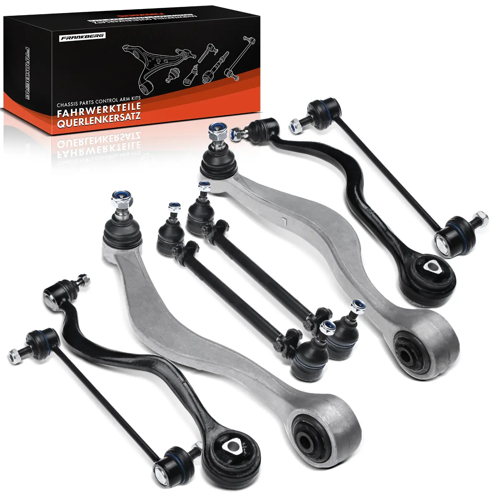 Frankberg 8-delige draagarmset vooras voor BMW 7ER E32 1985-1994 32211135666 31121139987 31121140000 31351134582