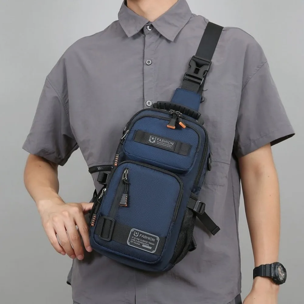 

Portable Multi Pockets Men Chest Bag Cloth Shoulder Bag Sports Message Bag All-match Zipper Crossbody Bag Running