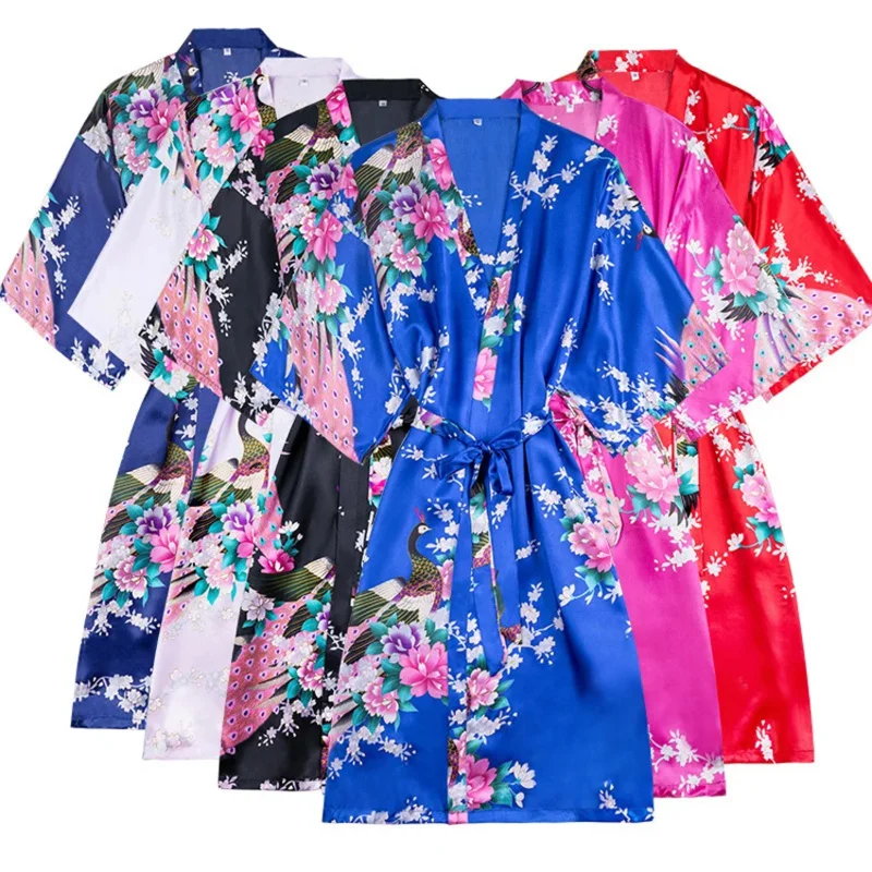 Short style Asain Japanese style Kimono Yukata dress haori woman sleep night wear bathing robe Oriental Chinese silk pajamas