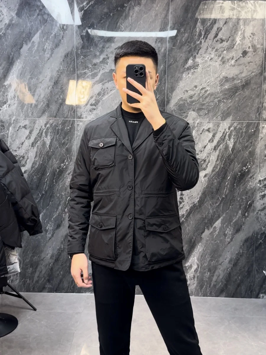 

Trendy 2025 Winter Men's Cotton Jaet Coat with Suit Collar Hunting Sle Workwear Thi Warm Youth Faion Cleanfit Long