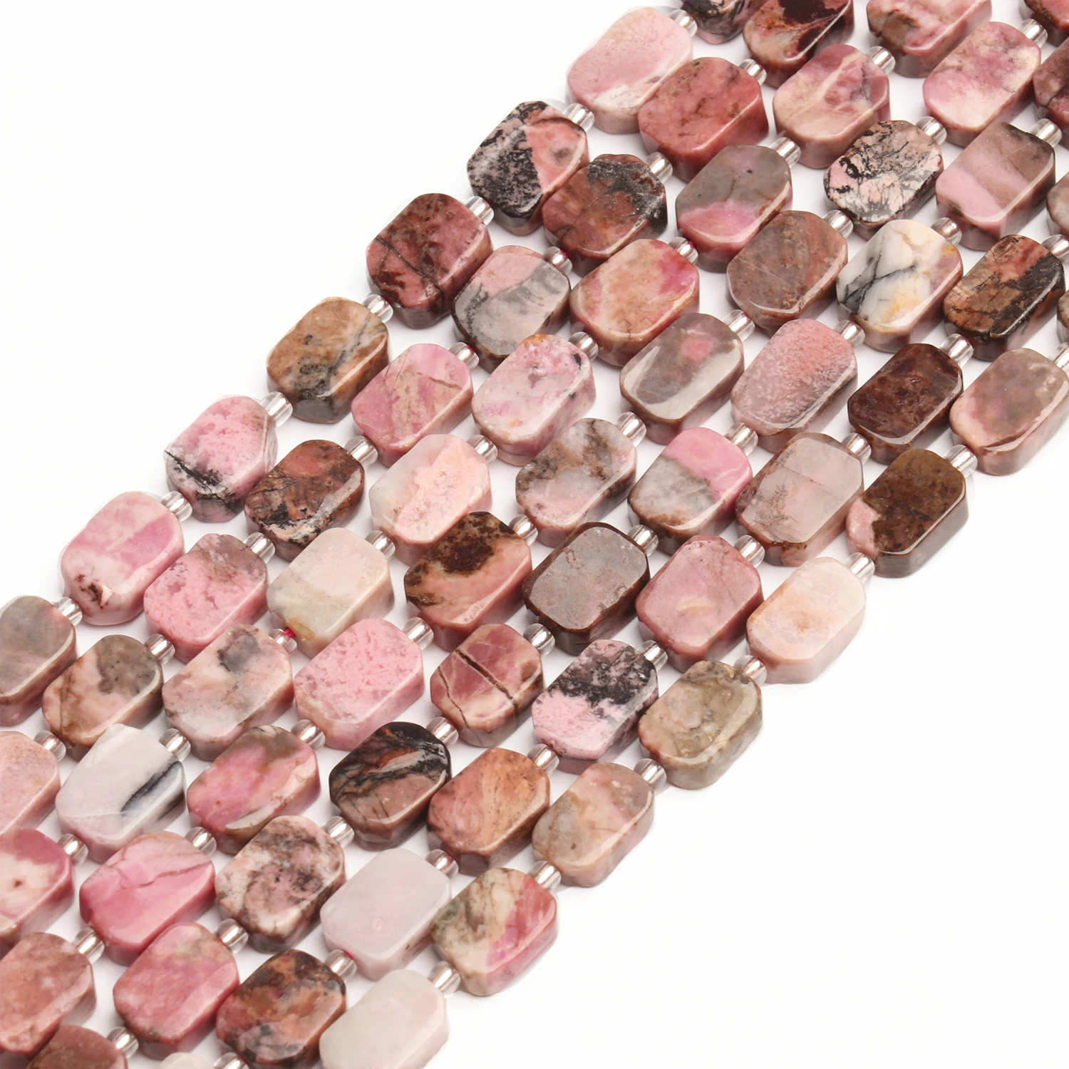 8x12mm Natural Rounded Rectangle Shape Rhodonite Stone Bead For Jewelry Making DIY Bracelets Necklace Accessories 7.5/15 inch