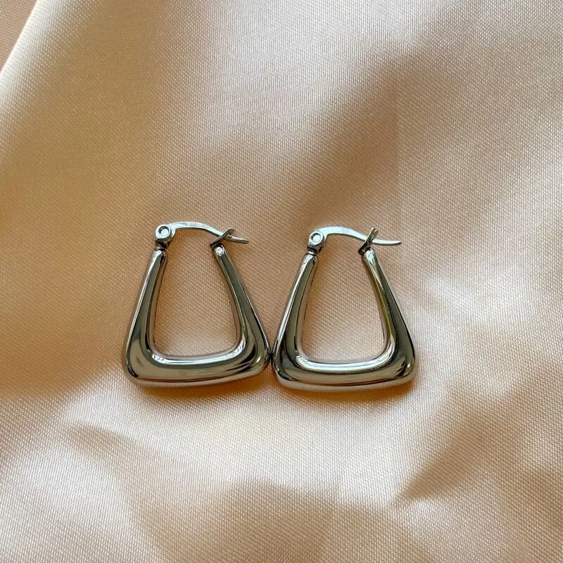 Joolim مجوهرات الراقية PVD بالجملة خمر الجوف هندسية هوب الفولاذ المقاوم للصدأ القرط للنساء #3