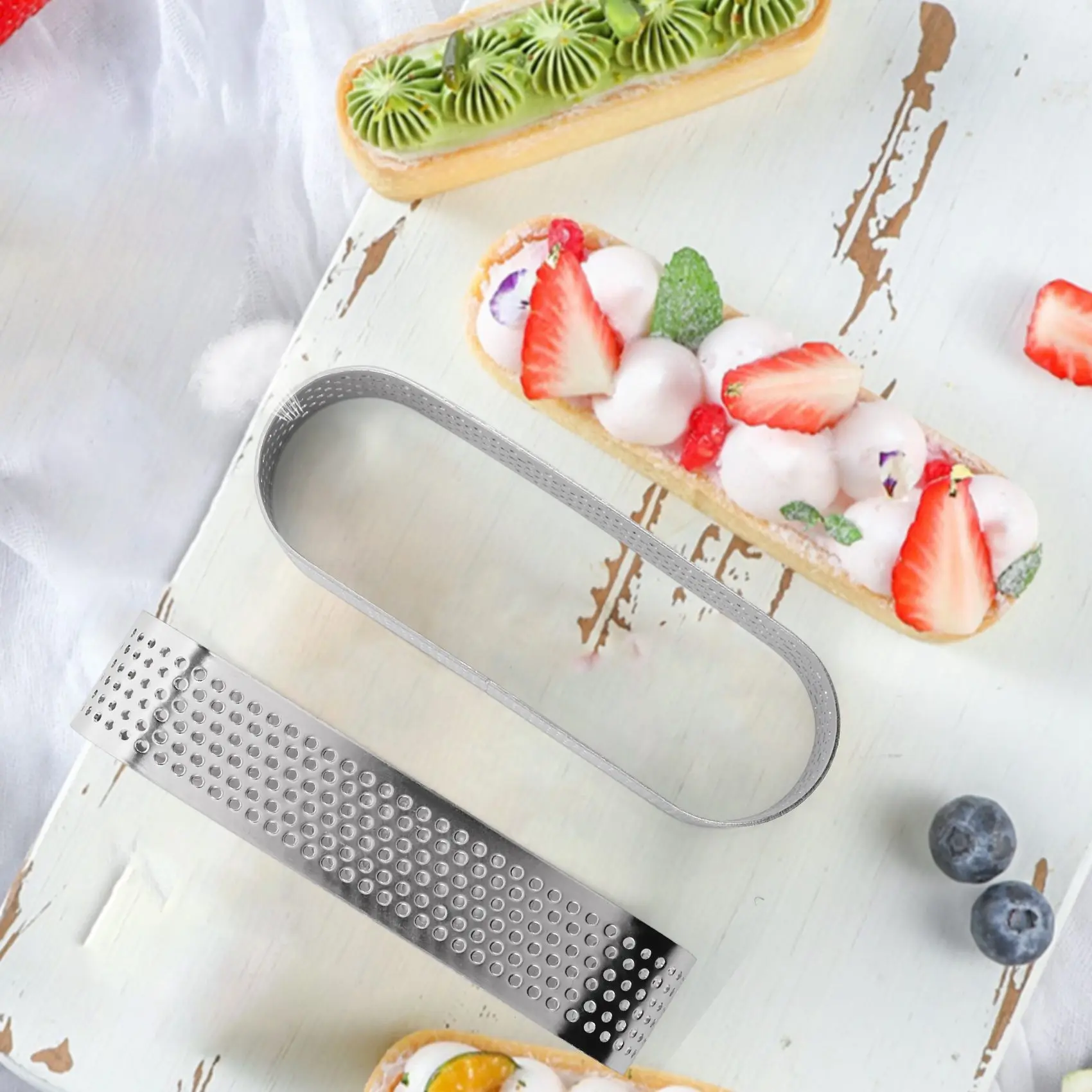 8 Stuks Ovale Taartvormen Franse Dessertmousse Fruittaart Taart Taart Ring Quiche Cakevorm, Roestvrijstalen Taartmousse Ring