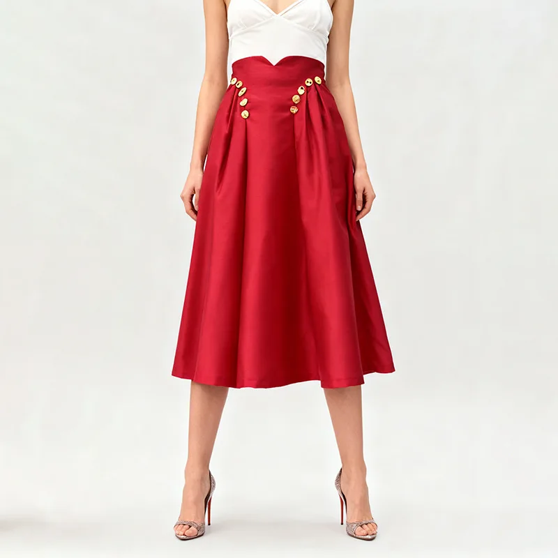 

Элегантная женская юбка с лоскутным дизайном, украшенная металлическими элементами, модная осенняя юбка для женщин