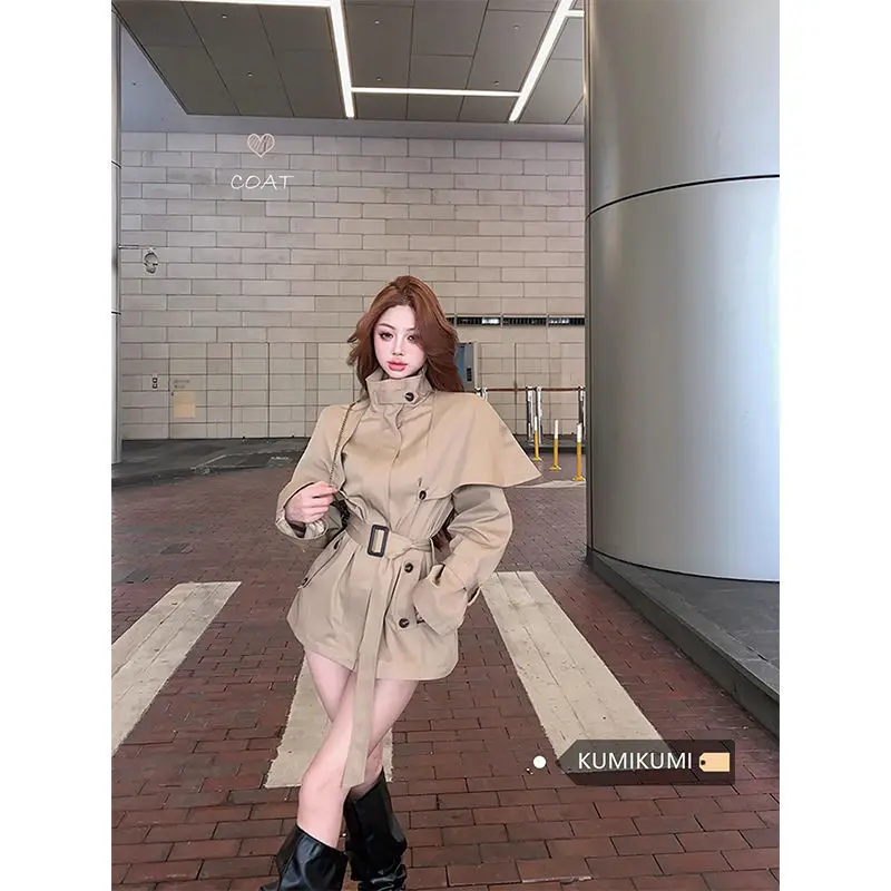 

Stand Collar Hidden Placket Zipper Mid-Length Trench Coat 2025 Spring Autumn Versatile Fashion Double Breasted Jacket Hot Sale