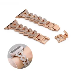 Rhinestone Smartwatch Band for iWatch 8 7 Apple Strap Watchband Wristband Bracelet Metal Bling Women Luxury Rose Gold 41mm 40mm