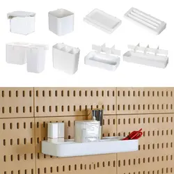 Tool Plastic Pegboard Storage Boxes White No-Drilling Hole Board Storage Case Garage Kitchen Room Organization Wall Organizer