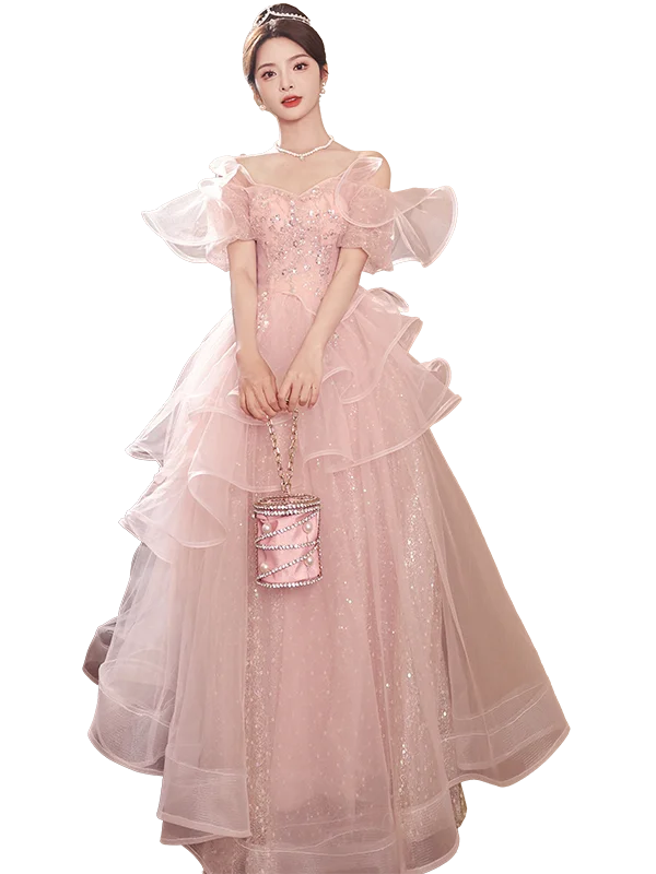 Vestido de Noite Rosa E para Mulheres, Estilo Coreano, com Estampa Floral, Cintura Média e Saia Longa, Ideal para Anfi...