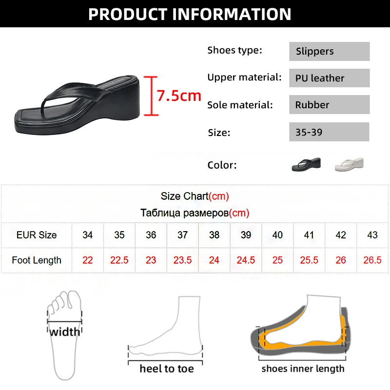 White Square Toe Wedge Flip Flops Women Korean Style Clip Toe Platform Sandals Woman Summer 2023 Outdoor Non Slip Beach Slippers