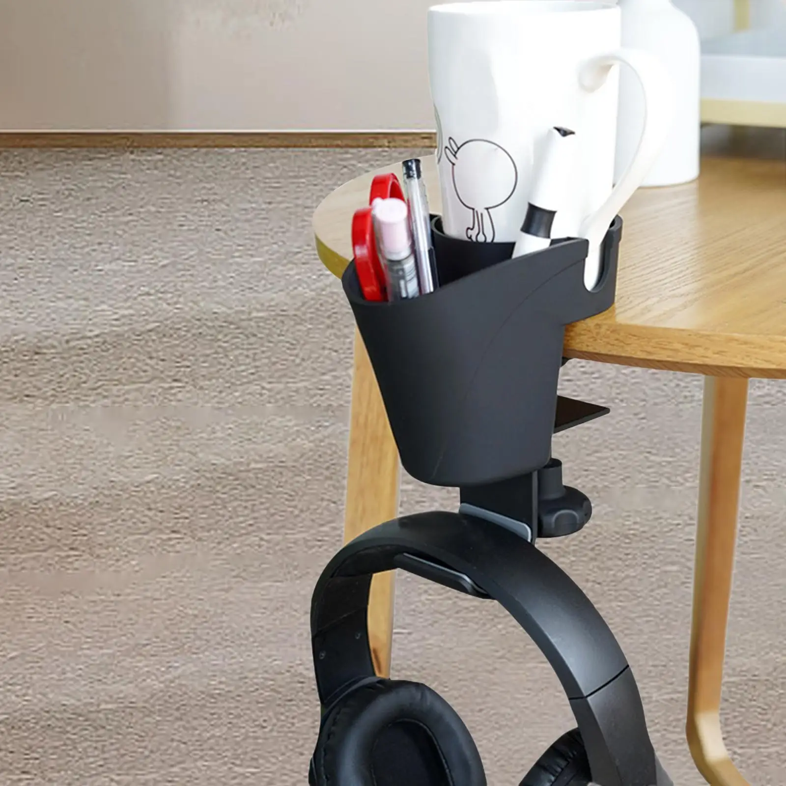 Clamp-on Desk Pen Cup Holder Headphone Hook Desk Clamp Pen Holder Cup Holder