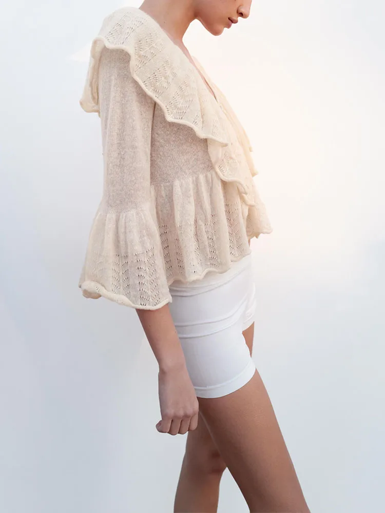 

Новое весеннее поступление, женский трикотаж Faion, тонкий многослойный декор с v-образным вырезом, простой длинный свек, для поездок на работу, обычная длина