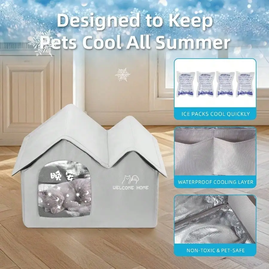 Casa per animali domestici rinfrescante taglia XL Animali domestici fino a 38,5 libbre Riparo per interni ed esterni Design leggero e traspirante Facile montaggio Nero