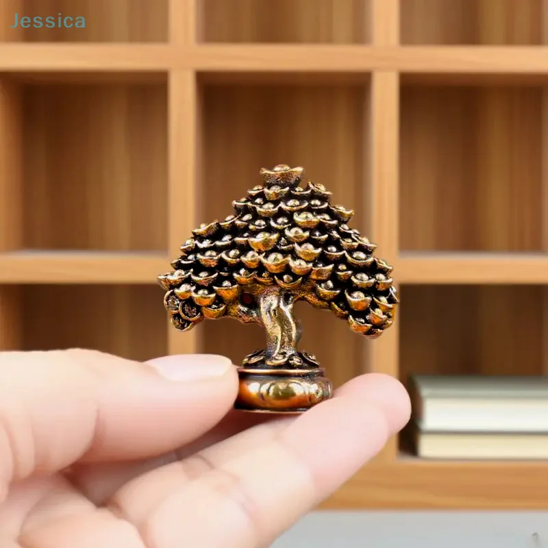 ☆Brass Coin Ingots Money Tree Statue Fortune Housewarming Gift Home Office Decor Desktop Ornament