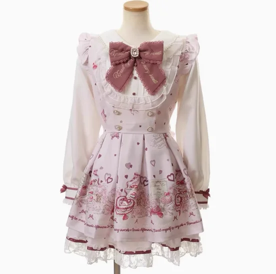 Japanese Mine Sweet Navy Collar Waist Dress Autumn New Bow Cartoon Print Long-sleeved Dresses and Leggings Shorts Two Piece Sets