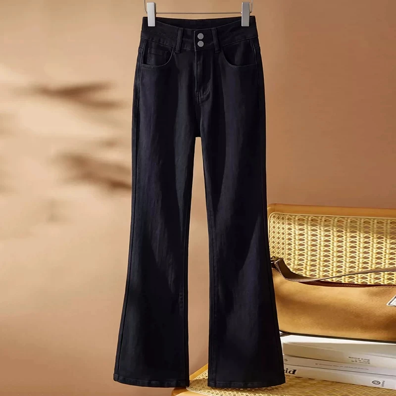 Black Elastic Slim Fit Micro Flared Jeans Women's 2026 New Autumn Small Size High Waist Slimming Versatile Bell Bottoms
