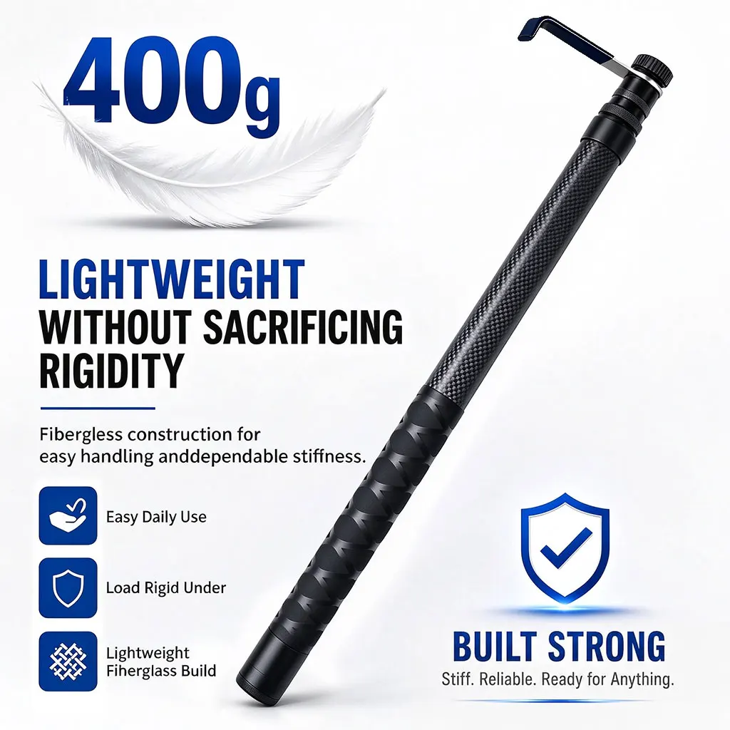 Lightweight Fiberglass Truck Bed Cargo Grabber - Heavy Duty Push-Pull Reach Tool with 3 Hooks & Storage Clamps