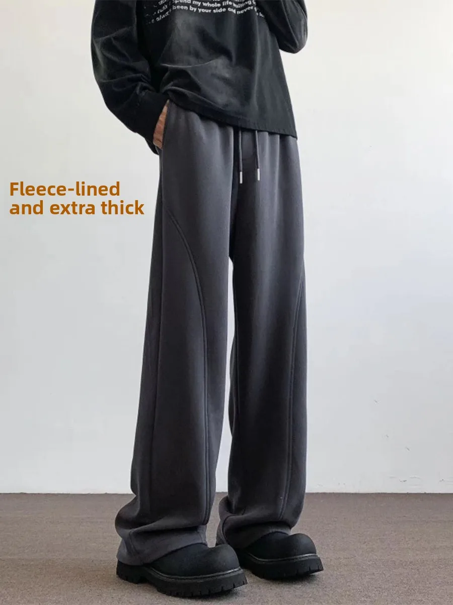 

Тяжелые прямые спортивные штаны, мужские осенне-зимние свободные драпированные брюки на подкладке Fce, американские спортивные повседневные брюки для чистки