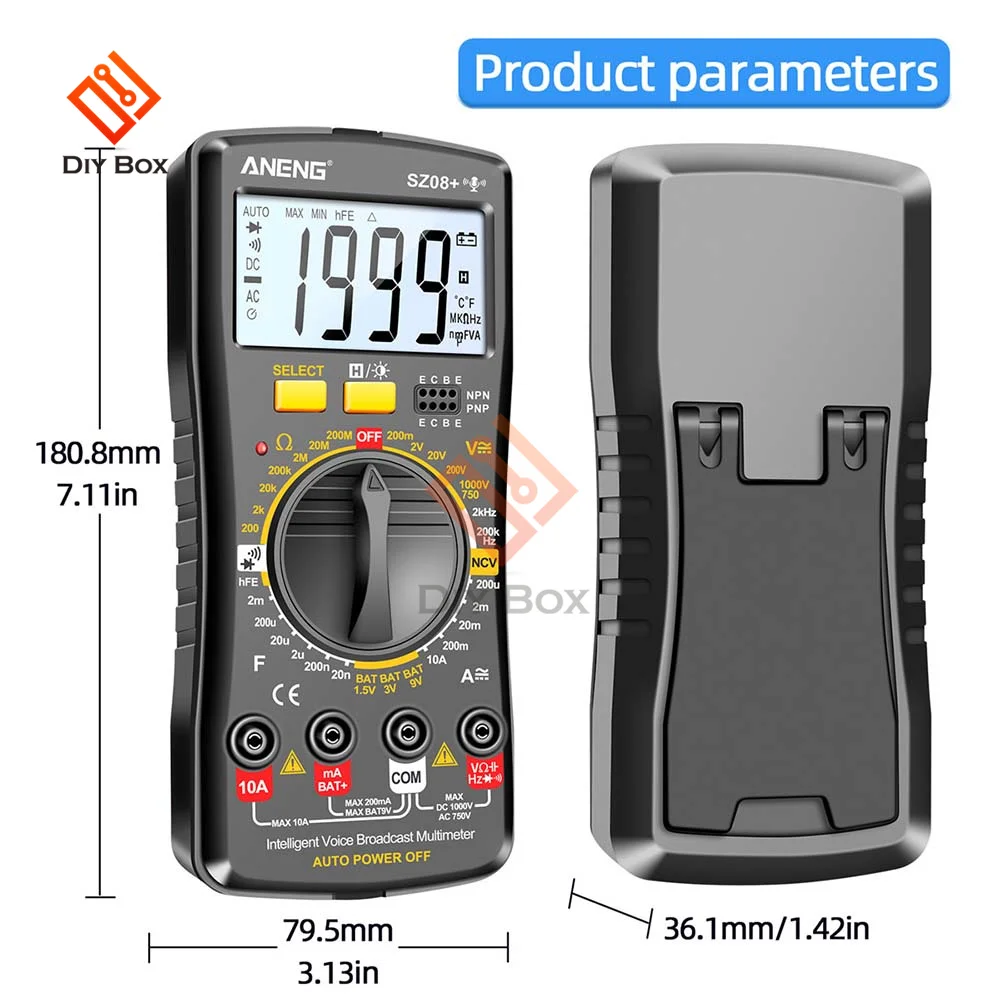 SZ08+ Upgrade Professional Digital Multimeter Ultra-thin Storage Meter Auto Voltmeter AC DC 220V Resistance Handhold Testers