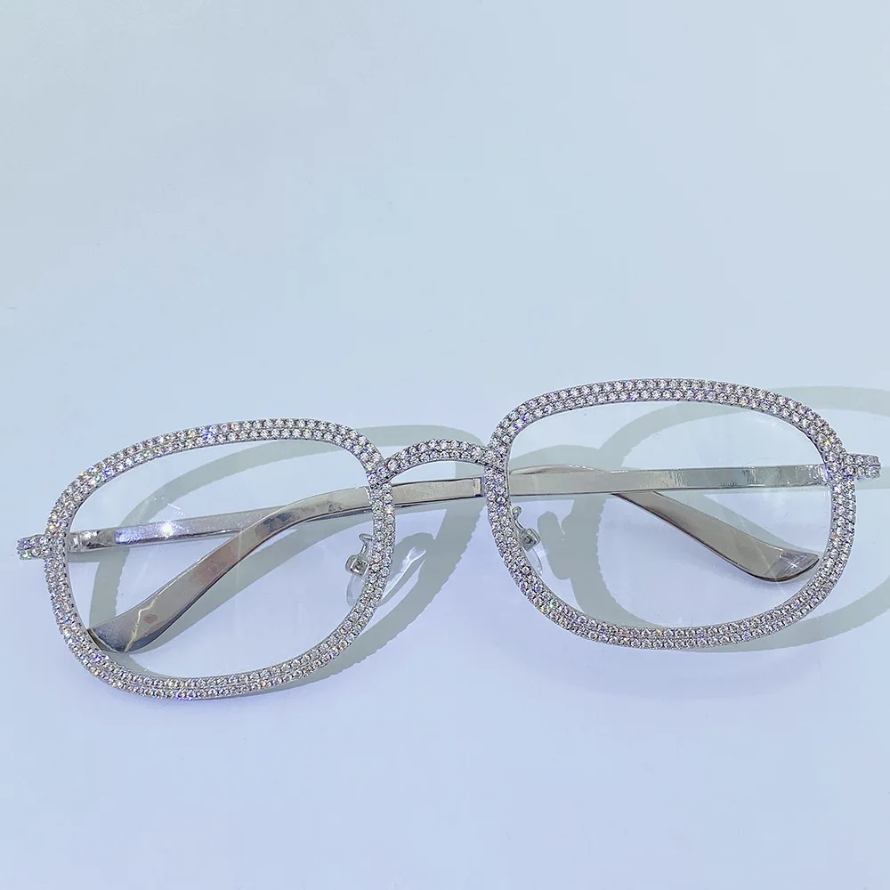 Personality Harf-Round Lens 5A Zircon Sunglasses Women Men Iced Double Rows Cubic Zirconia Eyeglass Copper Custom Jewelry Gift