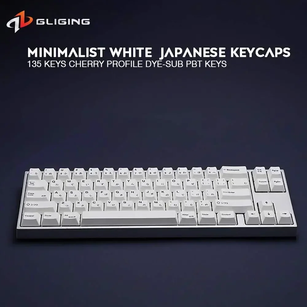 Teclas minimalistas con temática blanca, teclas con perfil de cereza, PBT, DYE-Sub, personalizadas en inglés, para teclado mecánico, 61, 135 teclas