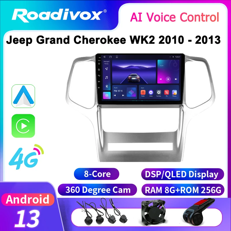 roadivox Android Car Radio for Jeep Grand Cherokee WK2 2010 - 2013 GPS Navigation Multimedia Player Tape Recorder Carplay 4G