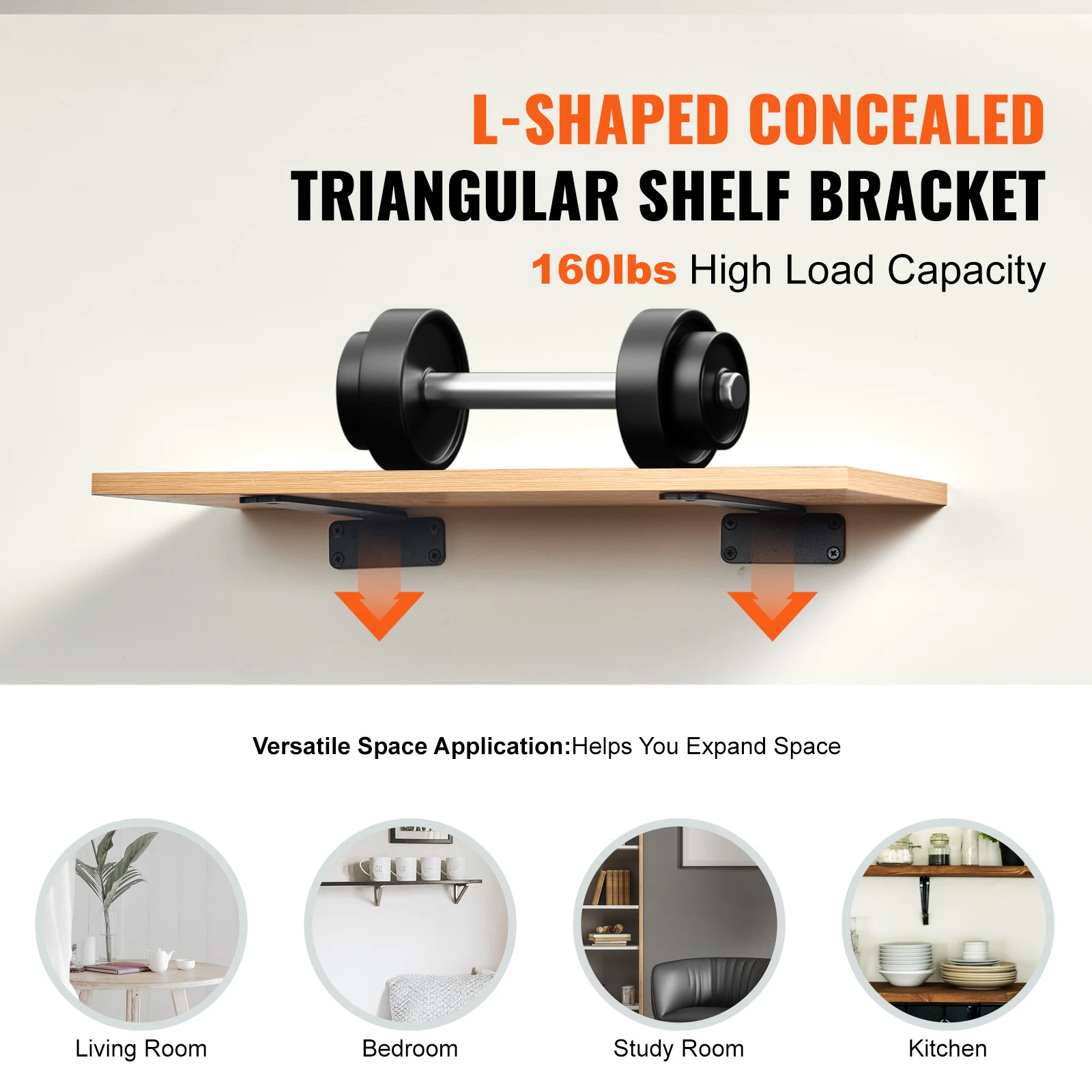 VEVOR 160 lbs/300 lbs Shelf Bracket 2/4/6/10/12Pcs Floating Shelf Brackets Matte Black L Shelf Bracket Steel Shelving Brackets