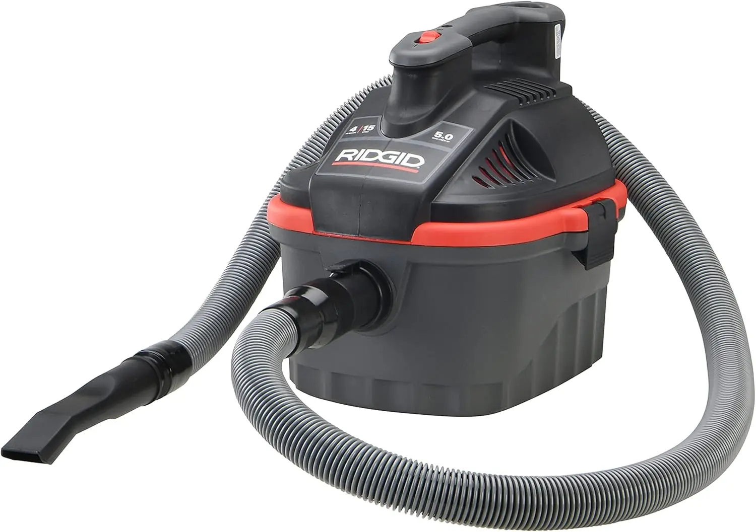 

RIDGID 50313 Model 4000RV 4-Gallon Portable Wet and Dry Compact Vacuum Cleaner with 5.0 Peak-HP Motor, 4 gallon, Red