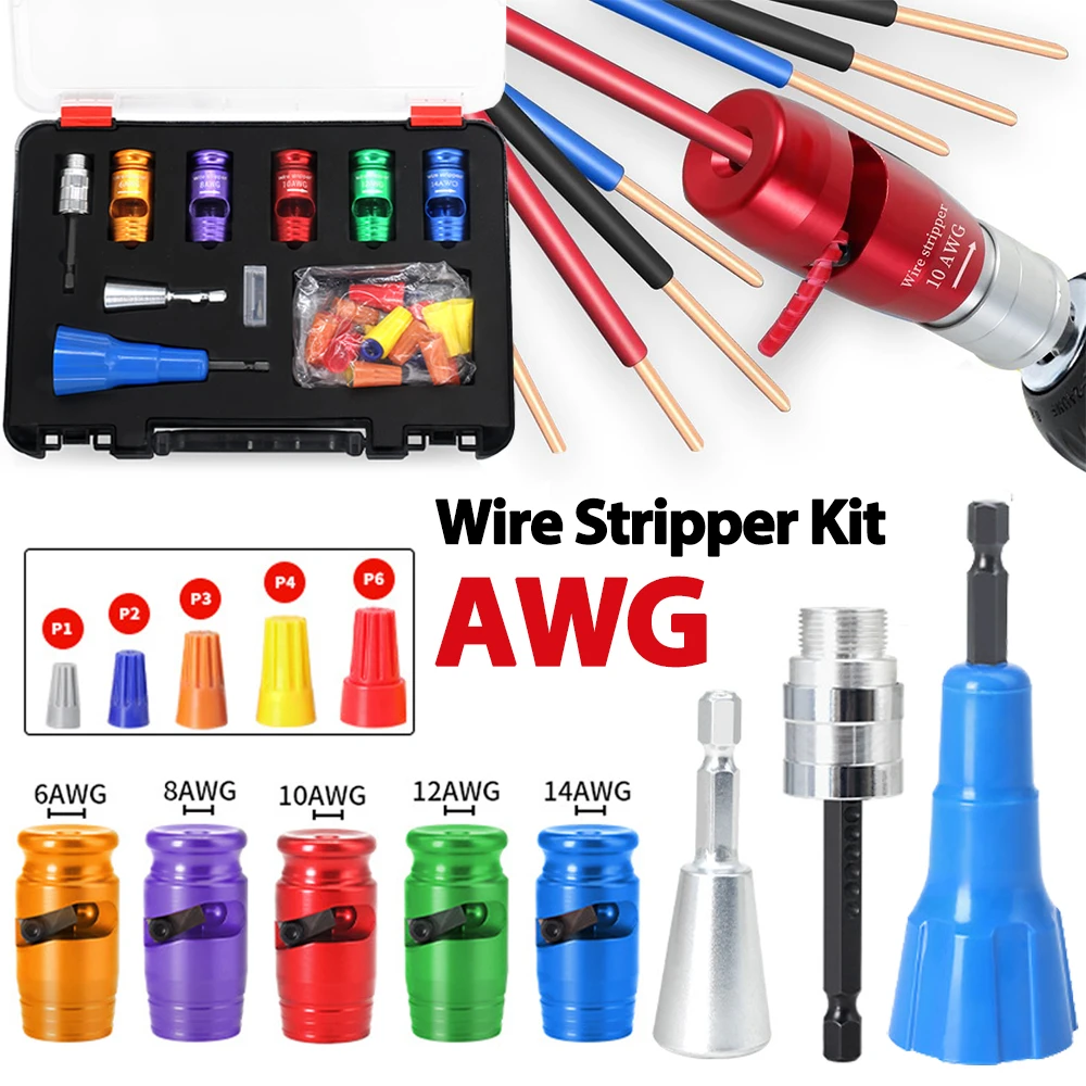 

Набор инструментов для зачистки проводов AWG для сверл, электрический инструмент для зачистки проводов, подходит для твердого сердечника от 14AWG до 6AWG и многожильных проводов 8AWG