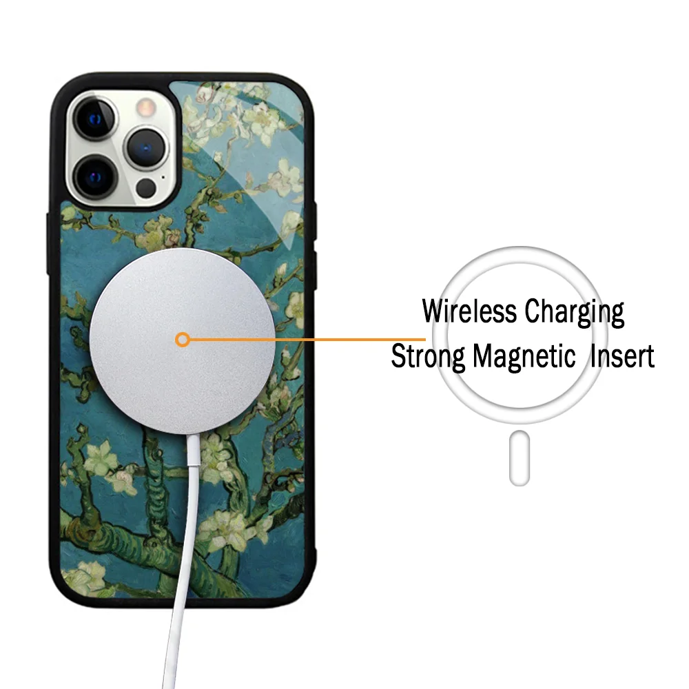 Blossoming Almond Tree Phone Case For IPhone 11 12 13 14 15 Plus Pro Max Mirror Acrylic Cover For Magsafe Wireless Charging