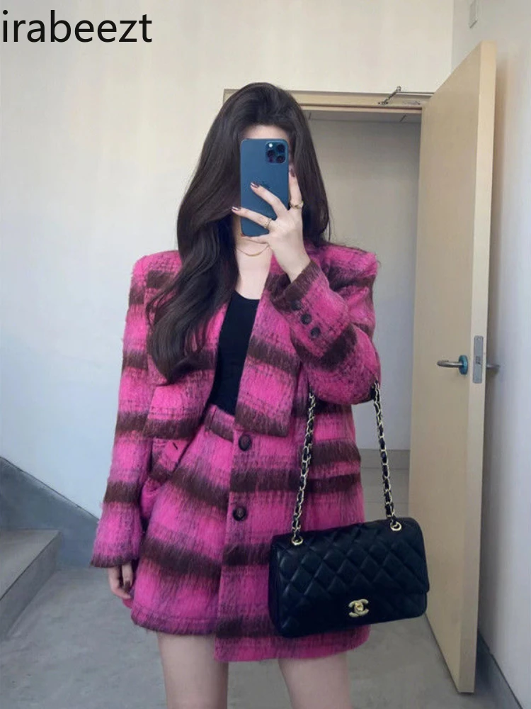 Quality Fashion Elegant Vintage Plaid Tweed Suit Jacket High-waisted Shorts Chic Two Pieces Sets Autumn and Winter Deux-pièces