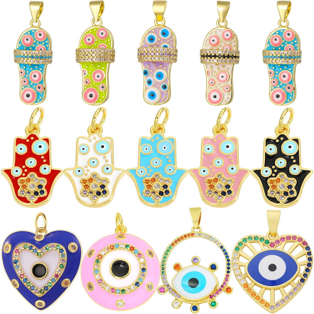 

Juya 4Pcs/Lot Wholesale 18K Real Gold Plated Enamel Greek Turkish Evil Eye Charms For Handmade Talisman Pendant Jewelry Making