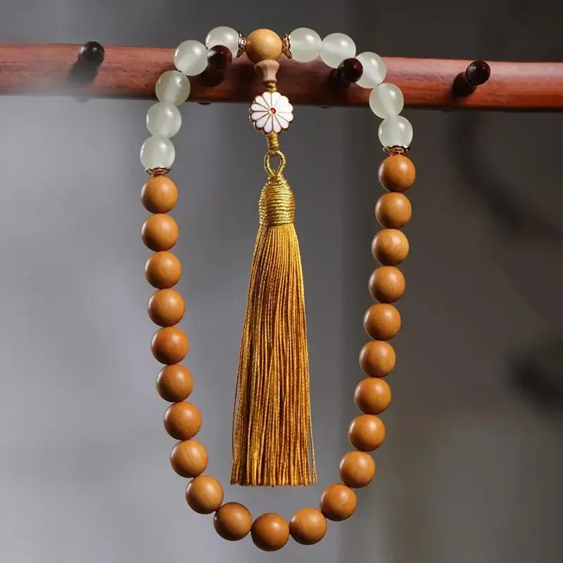 10mm Natural Sandalwood Handheld Luminous Beads Buddha Beads Pendant Wen Buddha Meditation Beads Car Rearview Mirror Pendant