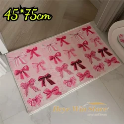 Retro Bow Thickened Plush Carpet Rugs Bedroom Living Room Bedside Cute Floor Mat Home Decoration Pink Carpet Round Angel Footmat