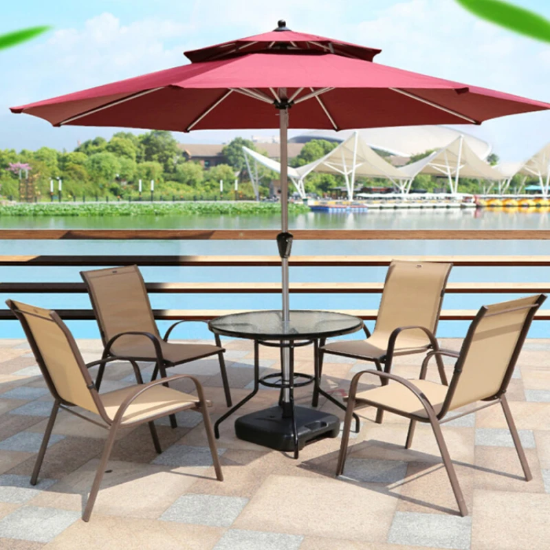 Outdoor table and chair combination with umbrella, casual open-air balcony, patio chair, rainproof, waterproof, sunscreen,