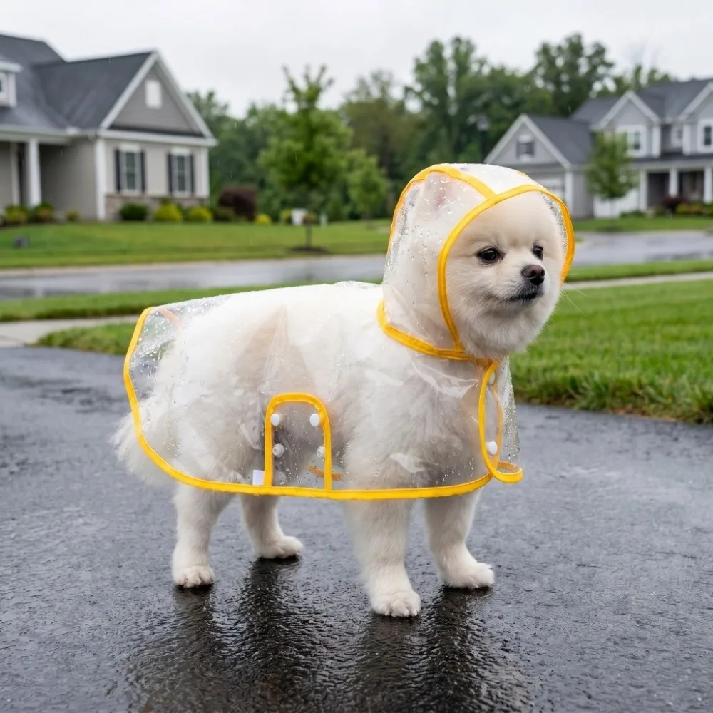 Waterproof Dog Hooded Raincoat Transparent Windproof Pet Rain Jacket Adjustable High Visibility Dog Rain Cloak for Walking Night