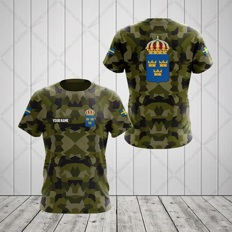 Sweden Emblem Camouflage Customize T-shirts Summer Unisex Oversized Tees Casual Short Sleeve Tops Adults and Kids Sportswear