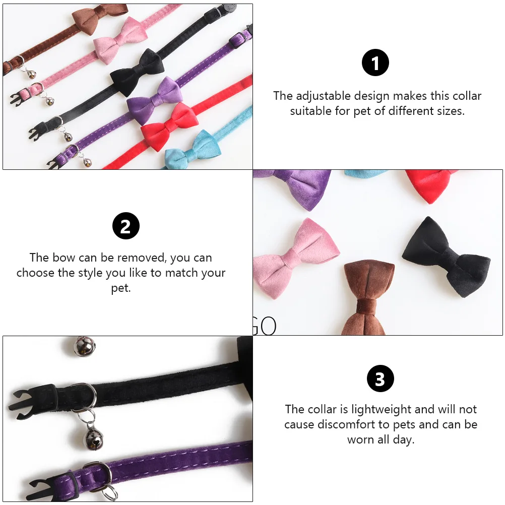

3pcs Bow Cat Collar Soft Breathable Adjustable Pet Necklace Puppy Collars Removable Bow Lightweight Comfortable Flannel Design
