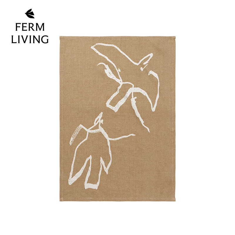 Paño de Cocina Absorbente de Agua con Diseño de Graffiti de Ferm Living, Mantel Moderno Minimalista de Lino con Dibujo de Pájaros